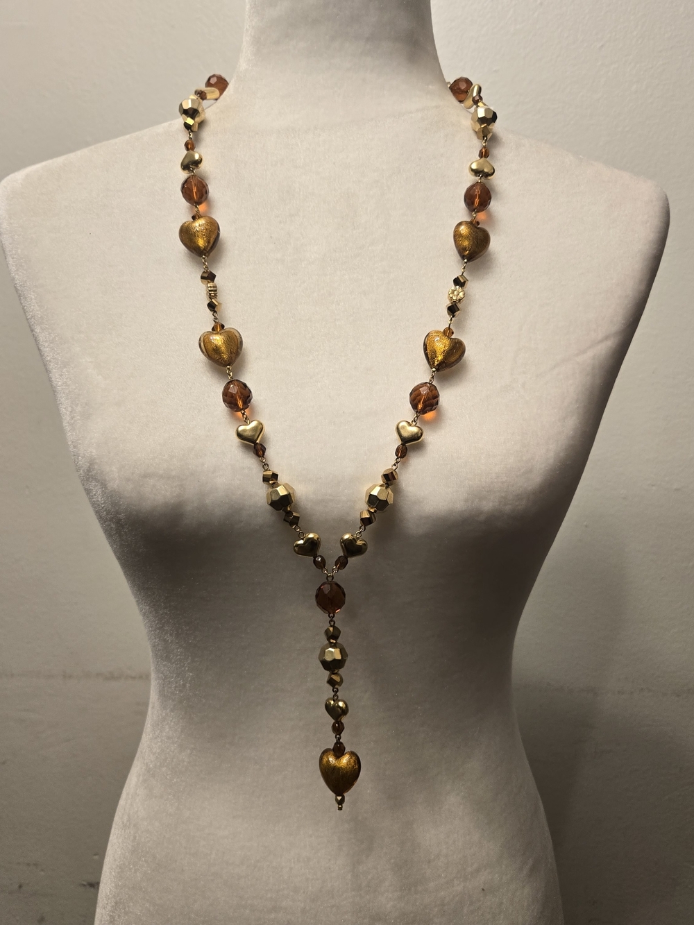 Gold and Amber Heart Drop Necklace - Women Jewelry